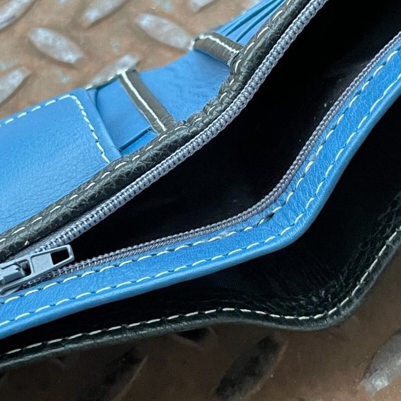 Men Wallet Blue/Black Genuine Leather Bifold Handmade Card Holder Billfold Han - Picture 4 of 9